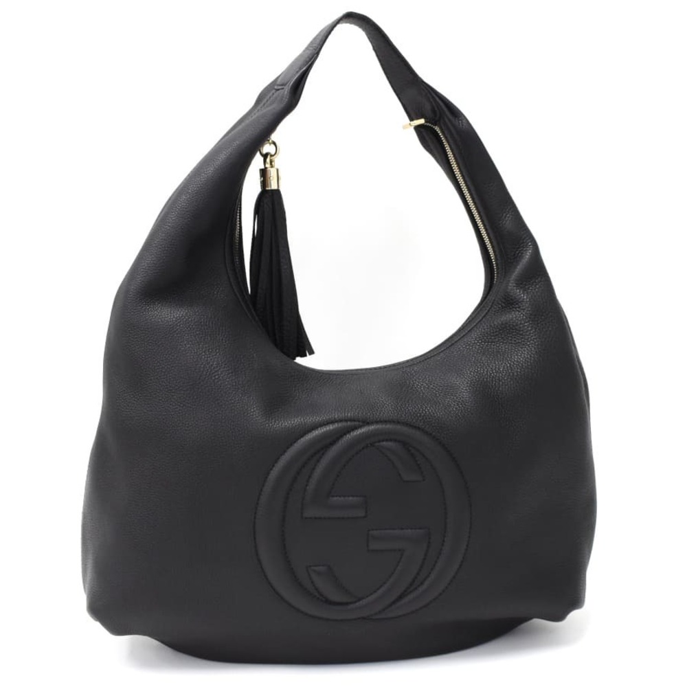 Gucci Soho One Shoulder Bag Tassel Interlocking G Leather Black